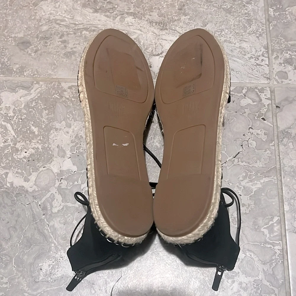 Eileen Fisher Lace-Up Espadrille Black Sandals, Size 11 EXCELLENT! $160